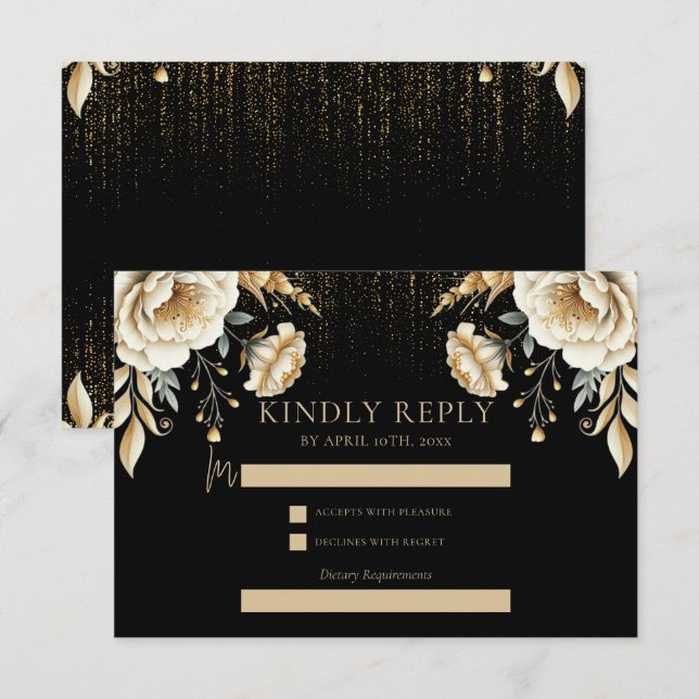 Luxury Black Ivory & Guld Quinceañera Osa Tilläggskort (Fram/baksida)