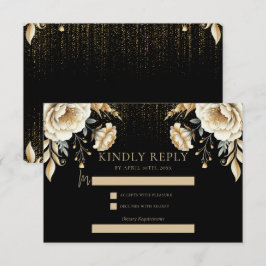 Luxury Black Ivory & Guld Quinceañera Osa Tilläggskort
