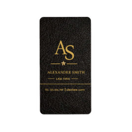 Luxury Black Leather Gold Monogram Business Brand Adressetikett