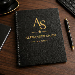 Luxury Black Leather Gold Monogram Business Brand Anteckningsbok