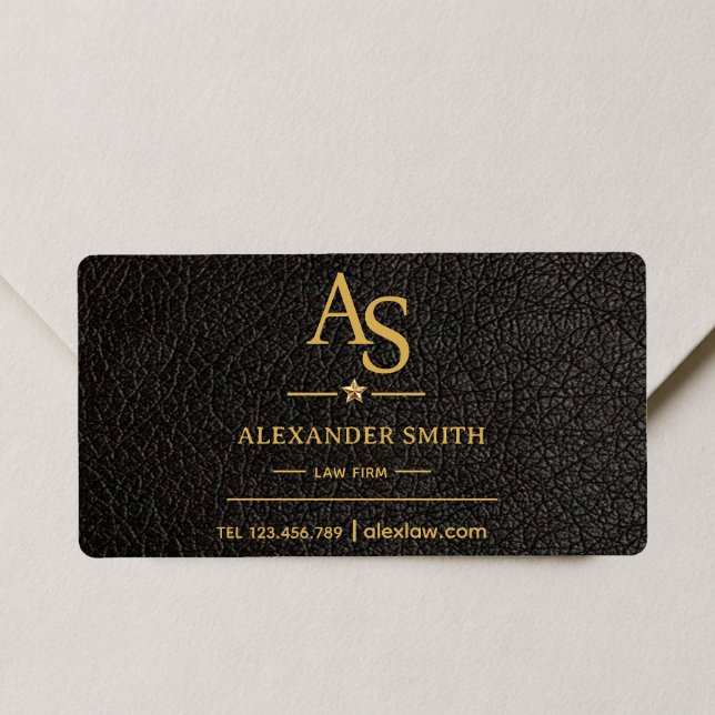 Luxury Black Leather Gold Monogram Business Brand Fraktsedel (Skapare uppladdad)