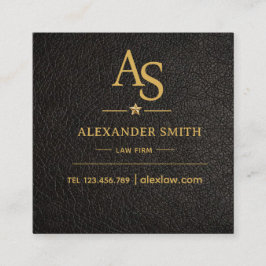 Luxury Black Leather Gold Monogram Business Brand Fyrkantigt Visitkort