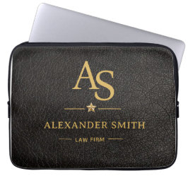 Luxury Black Leather Gold Monogram Business Brand Laptop Fodral