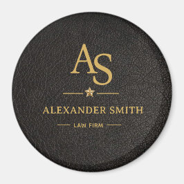 Luxury Black Leather Gold Monogram Business Brand Magnet