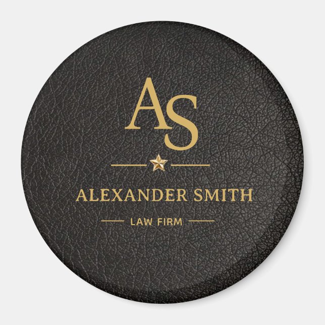 Luxury Black Leather Gold Monogram Business Brand Magnet (Framsidan)