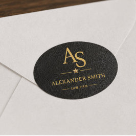 Luxury Black Leather Gold Monogram Business Brand Ovalt Klistermärke