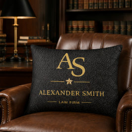 Luxury Black Leather Gold Monogram Business Brand Prydnadskudde