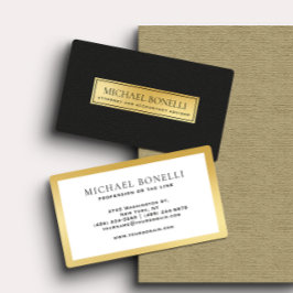 Luxury Black Leather Guld Label Corporate Visitkort