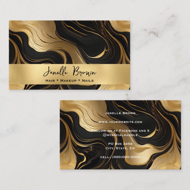 Luxury Black Marble and Gold Foil Visitkort (Fram/baksida)