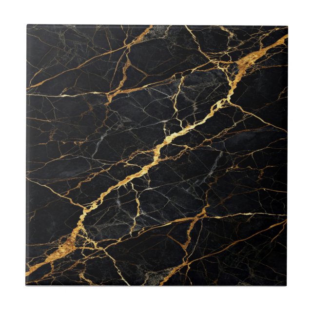 Luxury Black Marble Gold Monogram Business Brand Kakelplatta (Framsidan)