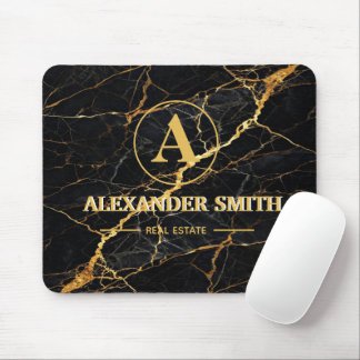 Luxury Black Marble Gold Monogram Business Brand Musmatta