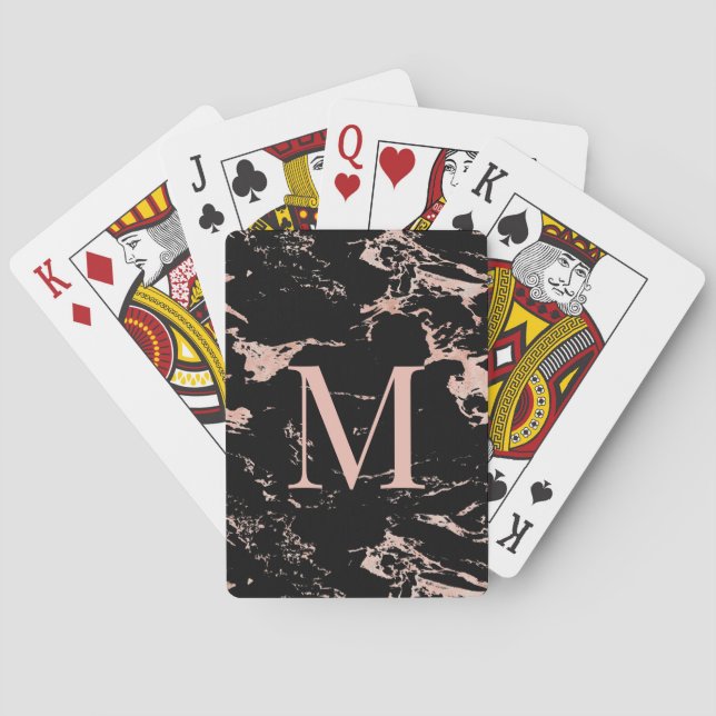 Luxury Black Marble Ro Gold Foil Monogram Casinokort (Baksidan)