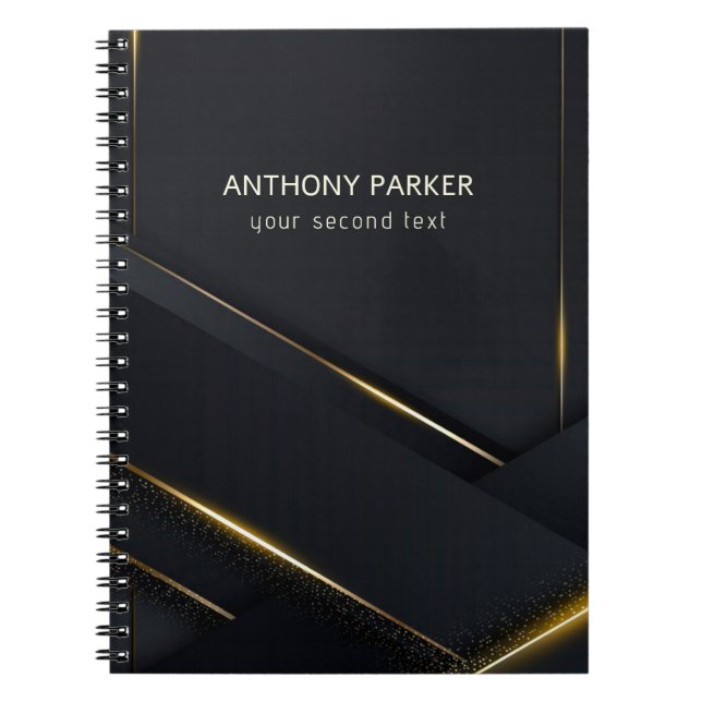 Luxury Black, Mörk Grått Background Guld Linjer Anteckningsbok (Framsidan)