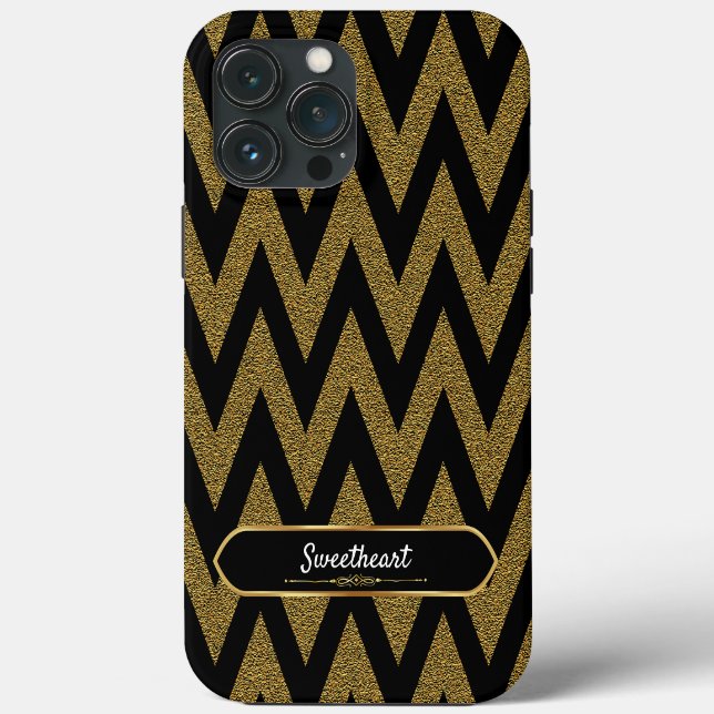 Luxury Black och Guld Chevron Mönster (Baksida)