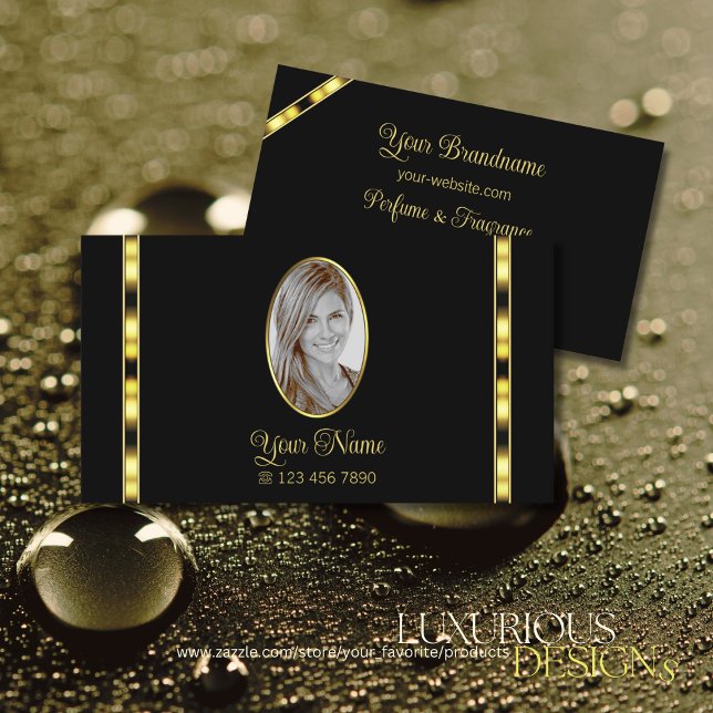 Luxury Black och Guld Chic med Photo Professionell Visitkort (Skapare uppladdad)