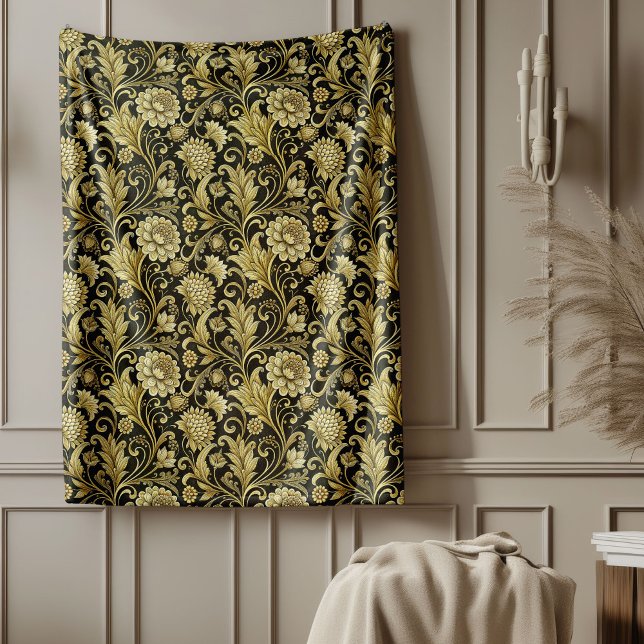 Luxury Black och Guld Damask Mysiga Soffa Blanket Fleecefilt (Luxury Black and Gold Damask Cozy Sofa Blanket)