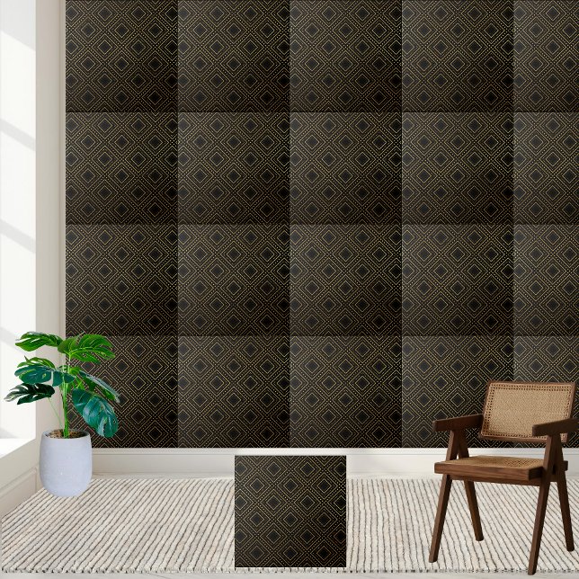 Luxury Black och Guld Geometric Rhombus Tile Kakelplatta (Luxury Black and Gold Geometric Rhombus Tile)