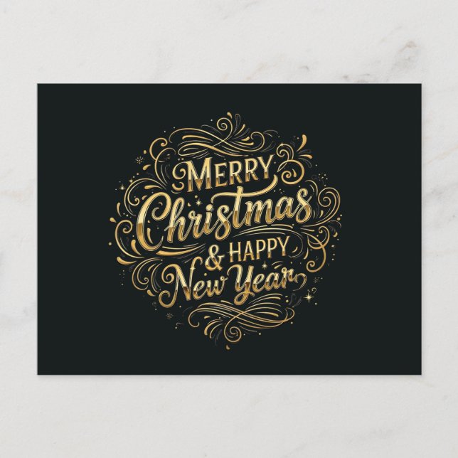 Luxury Black och Guld God jul och nyår Helg Vykort (Framsida)