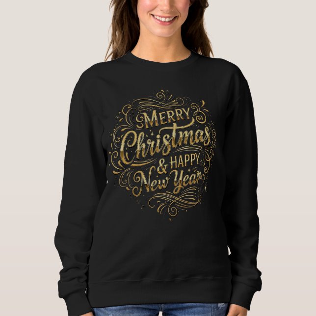 Luxury Black och Guld God jul T Shirt (Framsida)