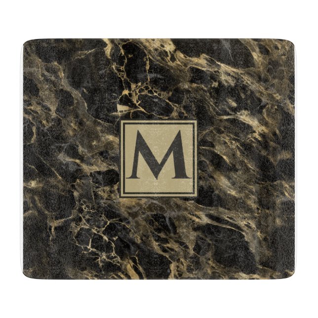 Luxury Black och Guld Marble | Monogram (Framsidan)