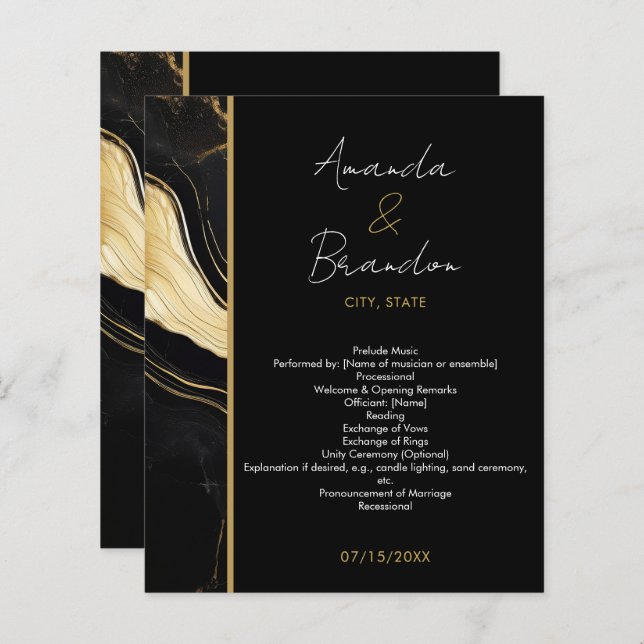 Luxury Black och Guld Marble Photo Bröllop (Fram/baksida)