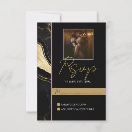 Luxury Black och Guld Marble Photo Bröllop OSA Kort