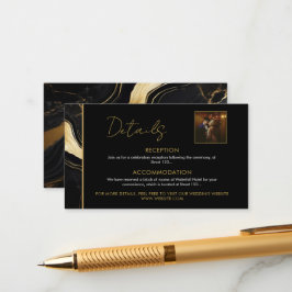 Luxury Black och Guld Marble Photo Bröllop Tilläggskort