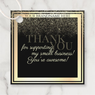 Luxury Black och Guld med Glitter Rain Tack Gåvor Etiketter