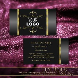 Luxury Black och Guld Ornate med Logotyp Ornamenta Visitkort
