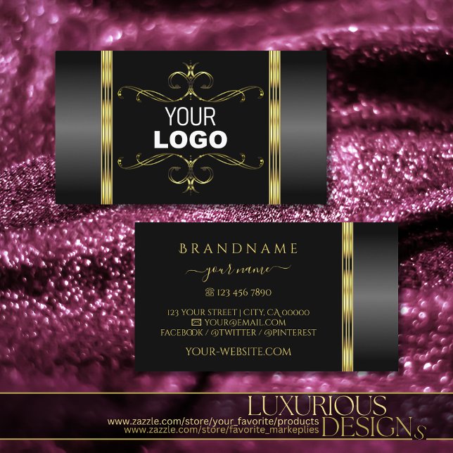 Luxury Black och Guld Ornate med Logotyp Ornamenta Visitkort (Skapare uppladdad)
