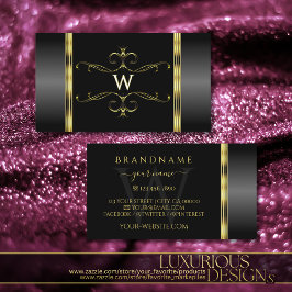 Luxury Black och Guld Ornate Monogram Ornamental Visitkort