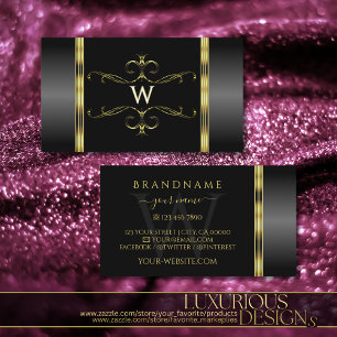 Luxury Black och Guld Ornate Monogram Ornamental Visitkort