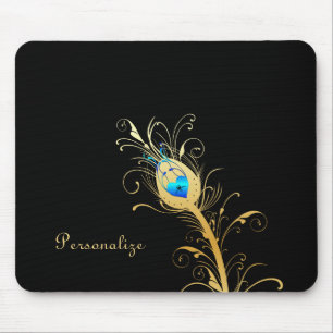 Luxury Black och Guld Peacock Feather Musmatta