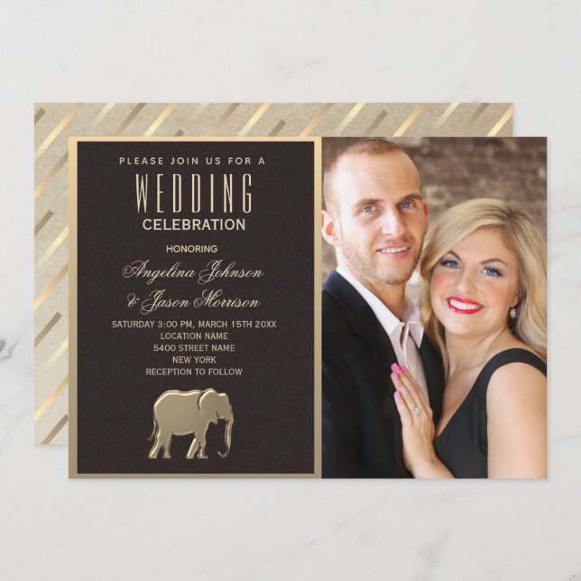 Luxury Black och Guld Photo Inbjudningar (Fram/baksida)