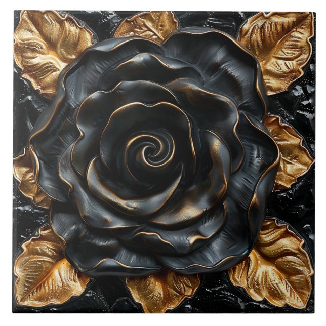 Luxury Black och Guld Ro Kakelplatta (Framsidan)