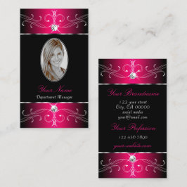 Luxury Black och Rosa Ornate Ornaments med Photo Visitkort