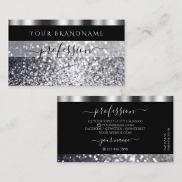 Luxury Black och Silver Sparkling Glitter Shimmery Visitkort