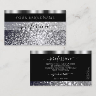 Luxury Black och Silver Sparkling Glitter Shimmery Visitkort