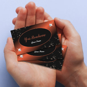 Luxury Black Orange Glitter Stars Jewels Glamous Visitkort