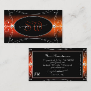 Luxury Black Orange Ornate Gnistra Jewels Monogram Visitkort