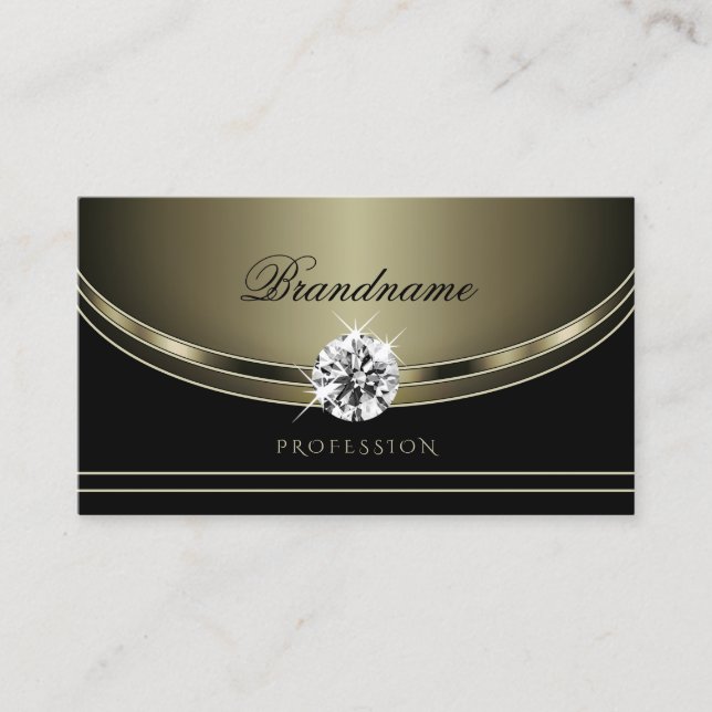 Luxury Black Platinum Färg Bright Faux Diamonds Visitkort (Framsida)