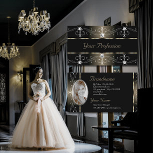 Luxury Black Platinum Ornate med Jewels Lägg till Visitkort