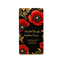 Luxury Black Red and Gold Floral Wedding Adressetikett