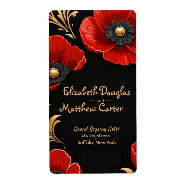 Luxury Black Red and Gold Floral Wedding  Fraktsedel (Framsidan)