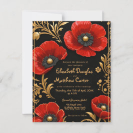 Luxury Black Red and Gold Floral Wedding OSA Kort