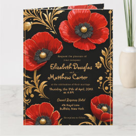 Luxury Black Red and Gold Floral Wedding Tack Kort