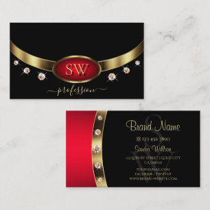 Luxury Black Red Guld med versaler och diamanter Visitkort