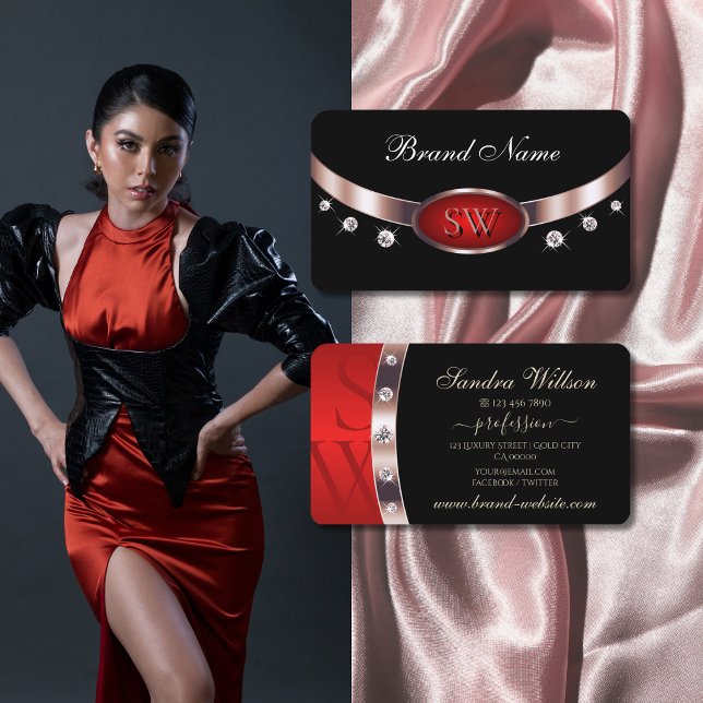 Luxury Black Ro Guld Red med Monogram Diamonds Visitkort (Skapare uppladdad)