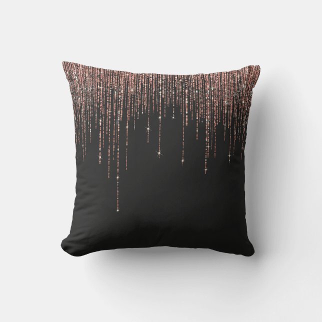 Luxury Black Ro Guld Sparkly Glitter Fringe Kudde (Framsida)