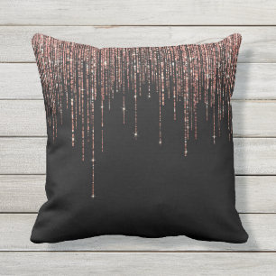 Luxury Black Ro Guld Sparkly Glitter Fringe Kudde